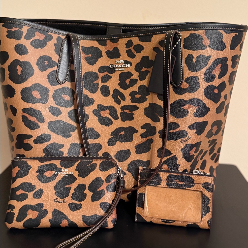 Coach Brown and Black Tote Bag Leopard Print